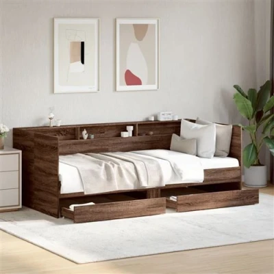 Afbeelding van vidaXL Slaapbank met lades 100x200 cm bewerkt hout bruin eikenkleurig