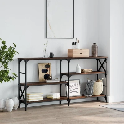 Afbeelding van Wandtafel 150x29x76,5 cm bewerkt hout bruin eikenkleur