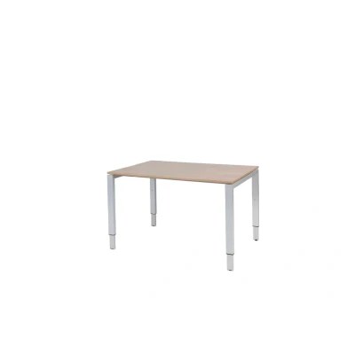 Afbeelding van Domino bureau, hoogte instelbaar (62 85cm) met 120x80cm &#039;zwevend&#039; havana/ kersen licht 25mm blad en aluminium (RAL9006) N poot frame.