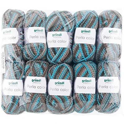 Afbeelding van Gründl Kleur Perla (100% polyester, 100g/90m, naaldgrootte: 8 9, 10x100g), unisex bruin turquoise