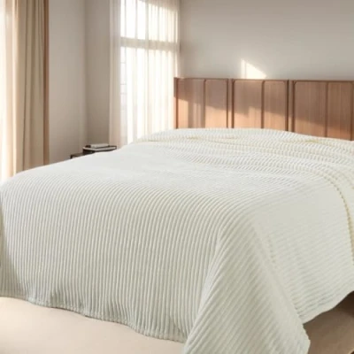 Afbeelding van HOZY Fleecedeken, 220 x 240 cm, crème, zacht en warm, 350 g/m², voor tweepersoonsbed, flanel, sofasprei, omkeerbaar, dubbelzijdig