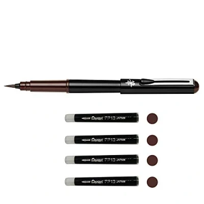 Afbeelding van Pentel GFKPN Pocket Brush Penseelpen voor kalligrafie, schetsen, sepia tekeningen + 4 patronen