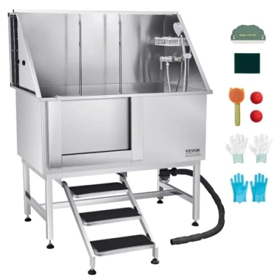 Image de VEVOR Baignoire Chien Animaux Compagnie Acier Inox 127 cm Filtre Escalier Gauche