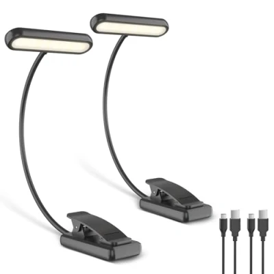 Afbeelding van iFalarila 2 stuks oplaadbare leeslamp met type C kabel, leeslampclip [3 kleuren en 10 helderheden] mini nachtlampje flexibel zwanenhals klem voor kinderen