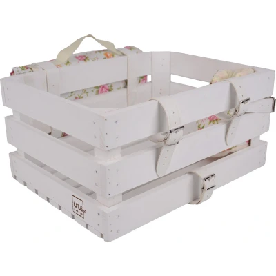 Afbeelding van UNUS® Fietskrat in wit met picknickkleed &amp; fleshouder voor achterop