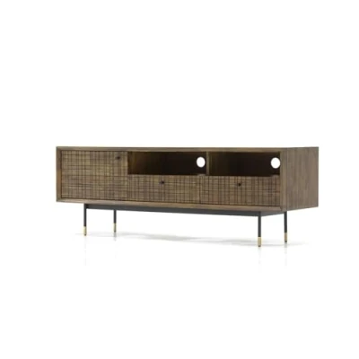 Afbeelding van TV Meubel 160x45x55cm Massief Acacia, Zwart &amp; Goud Stijlvolle Maze