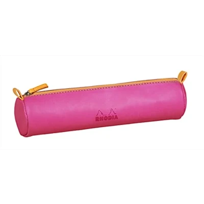 Afbeelding van RHODIA 319009C etui rond Rhodiarama fuchsia 21,5 x 5,5 cm echte naden oranje binnenkant jersey ivoor kunstleer opslag pennen, potloden, kleine benodigdheden