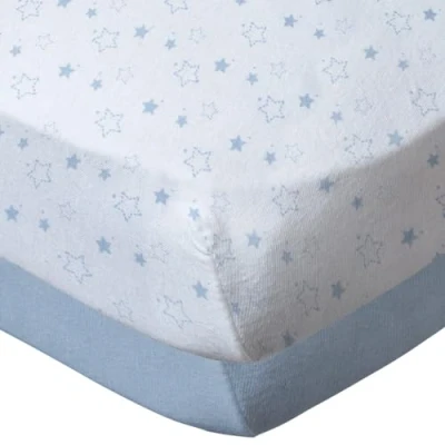 Image de Lot de 2 draps housse bleu / imprimé étoiles 70 x 140 cm babycalin