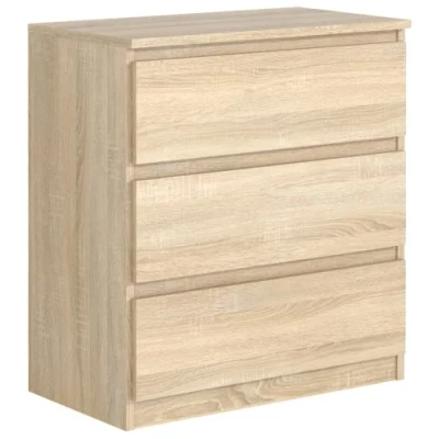 Afbeelding van Ladekast Sonoma eiken mat met 3 laden 70 cm, opbergkast, commode slaapkamer H: 78,5 B: D: 39 laden, volwassenen