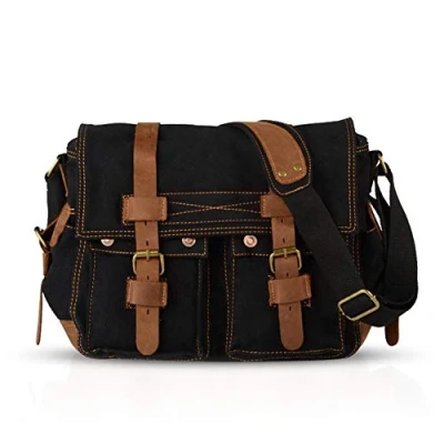Afbeelding van FANDARE Unisex canvas schoudertas voor 14&quot; laptop, Zwart, L, Messenger bag