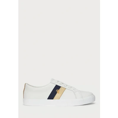 Afbeelding van Lauren Ralph Janson II Leather Trainer Sneakers laag, Dames, Maat: 41, Snow white/mdrn gold/rfnd nvy Leer