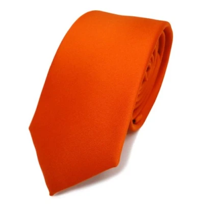 Afbeelding van TigerTie Smalle satijnen stropdas in effen kleur verschillende kleuren, oranje, rood oranje., One Size