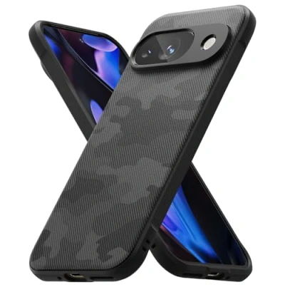 Afbeelding van Ringke beschermhoes compatibel met Google Pixel 9 [Onyx] Schokbestendig, antislip, flexibel, ultradun, zacht, TPU, duurzaam, voor 9, accessoires, camo zwart