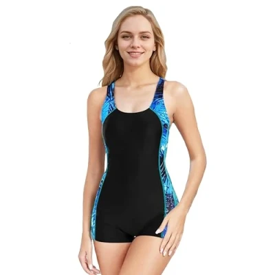 Afbeelding van BEACHKINI Damesbadpak Eendelig Badpak Open Rug Zwempak Competitief Badpak, Blauw Blad, EU 52
