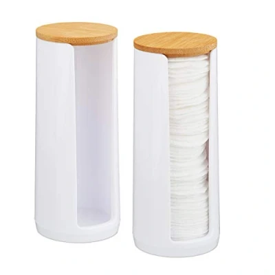 Afbeelding van Relaxdays wattenschijfjeshouder wattendispenser set van 2 acryl deksel rond Kleurmix 1
