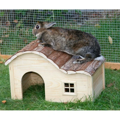 Afbeelding van Kerbl Konijnenhuis Nature met Golvend Dak Hout 40x25x24cm