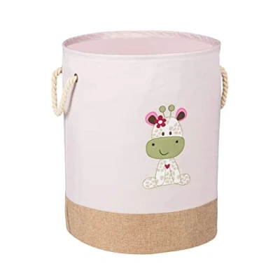 Afbeelding van WENKO Kids Greta Wasmand, roze, ronde waszak voor kinderen, lichtroze met schattige giraffenmotieven en twee handgrepen van katoen, inhoud 63 liter in één vak, Ø 40 x 50 cm