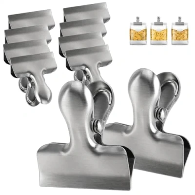 Afbeelding van COM FOUR® 10 x afdichtingsclips, kleine afdichtingsclips voor voedselzakken en zakken, roestvrijstalen zakclips om te sluiten (10 stuks, zilverkleurig, klein)