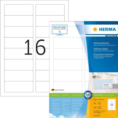 Afbeelding van Herma Prem. Adr.Etik. 88,9x33,8 100 Vel DIN A4 1600 stuks 4479