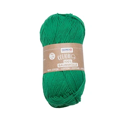 Image de Glorex 5 1004 12 coton 100% Polyvalent Pour tricot, crochet et bricolage Très bonne qualité Doux lavable 50 g Environ 170 m Vert