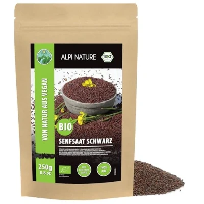 Afbeelding van biologische mosterdzaad, zwart en bruin (250 g), 100% natuurlijk, zonder additieven,