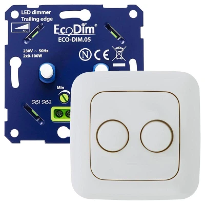 Afbeelding van Busch Jaeger Reflex SI duo led dimmer, ECO DIM.05, druk/draai, kleine inbouwdiepte, 2x 100W LED, inclusief wit afdekmateriaal passend in serie
