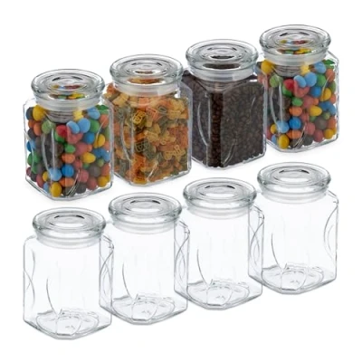 Afbeelding van Relaxdays Set van 8 glazen voorraadpotten 750 ml luchtdicht vierkante keuken transparant