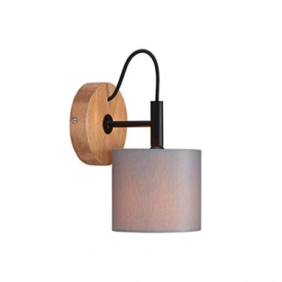 Afbeelding van Briloner Leuchten WOOD &amp; STYLE wandlamp E14 max. 25W Metaal hout stof Zwart grijs