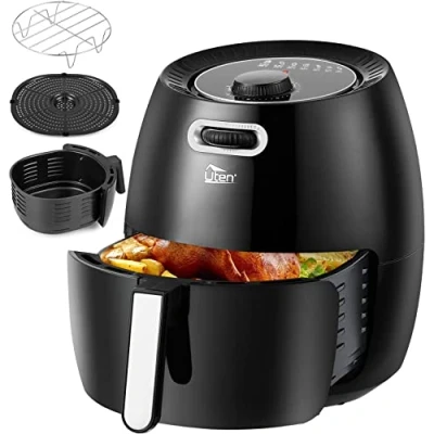 Afbeelding van Uten Airfryer Heteluchtfriteuse, XXL, vetvrij, met houder, anti aanbaklaag, instelbare temperatuur en timer, voorverwarmen, PDF recepten, 1800 W, zwart
