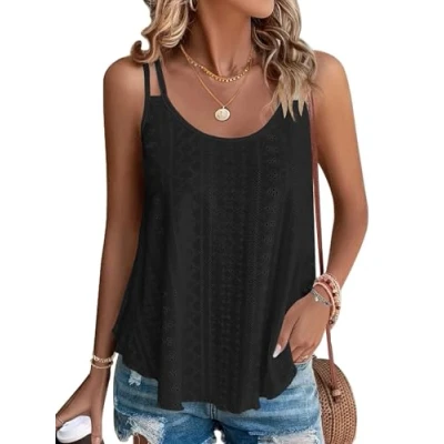 Afbeelding van WNEEDU Mouwloze tanktop voor dames, losse pasvorm, casual stijl, de zomer, zwart.