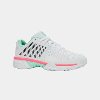 Afbeelding van K SWISS Express Light Tennisschoenen voor kleibanen, Dames, Maat: 42, White/neon mint/neon pastel pink Schoenen