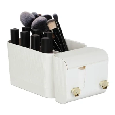 Afbeelding van Relaxdays hangende make up organizer wattenstaafjeshouder witte cosmetica