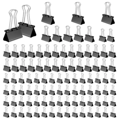 Afbeelding van Mesybveo 100 stuks documentklemmen, 15 mm/19 mm/25 mm/32 mm metalen papierklemmen, dubbele clip, tekentang, binderclips voor kantoorbenodigdheden, briefpapier (zwart)