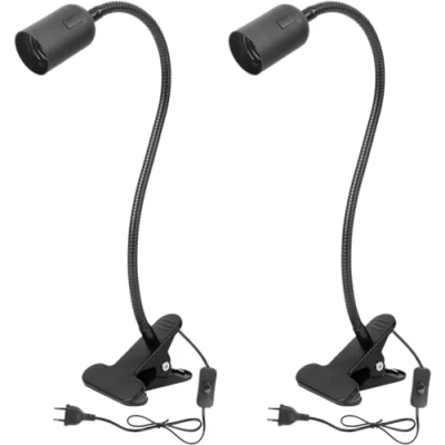Afbeelding van E27 fitting met klem, 2 x fittingen 360 verstelbare 220 cm kabel en schakelaar voor make up, lezen, bureautafellamp, bedlamp (zonder lamp)