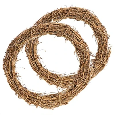 Afbeelding van com four® 2 x decoratieve houten kroon om te knutselen rotan voor het versieren van ramen, tafels en deuren, bijvoorbeeld (2 stuks Ø 30 cm lichtbruin)