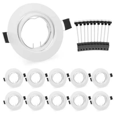 Afbeelding van Leselux Inbouwspot GU10 set, 10 delig, spotframe in wit met fitting, rond montageframe, spot draaibaar, 60, montagegat Ø 68 80 mm, 230 V, voor led of halogeenlampen