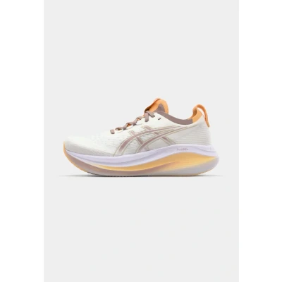 Afbeelding van Asics GEL Nimbus 27 Hardloopschoenen voor op de weg, Dames, Maat: 35.5, White/fawn Textiel/ synthetisch