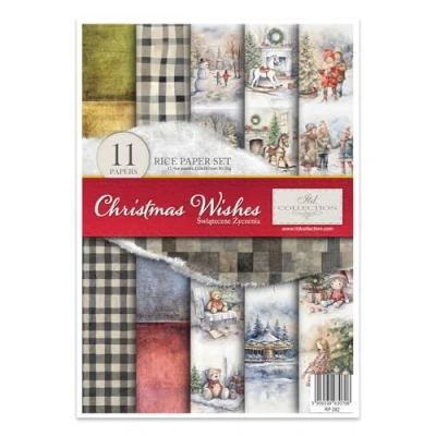 Afbeelding van ITD Collection Rijstpapier voor decoupage A4 vel scrapbooking kaarten maken Kunstdagboek 29,7 x 21 cm Christmas Wishes RP 082
