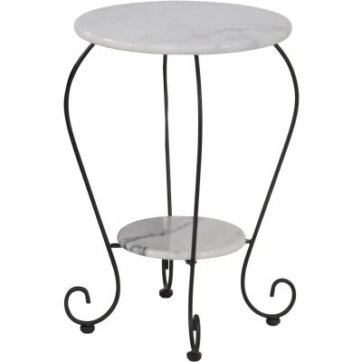Afbeelding van Bijzettafel wit marmer blad, rond dubbel, hoogte 59 cm, 25/doorsnede: 41 cm