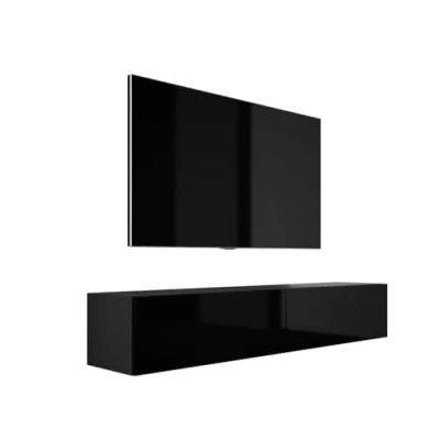 Afbeelding van 3E 3xE living.com Laag hangende tv meubel modern design A: breedte 170 cm, hoogte 34 diepte 32 mat zwart/glanzend zwart