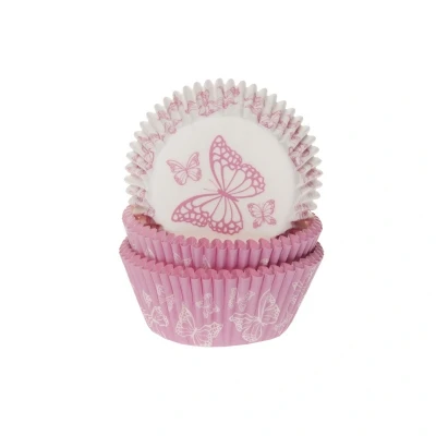 Afbeelding van Cupcake Cups HoM Vlinder Roze 50x33mm. 50st.