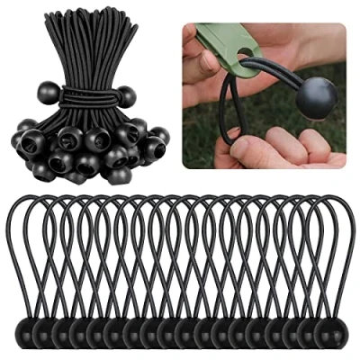 Afbeelding van 50 stuks spanzeil, elastische spanner, rubberen spanners met kunststof bal, elastisch touw voor dekzeilen, tenten, zeilen, camping