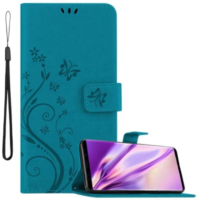 Afbeelding van Cadorabo Hoesje geschikt voor Samsung Galaxy NOTE 9 in BLOEMEN BLAUW Beschermhoes bloemmotief met magnetische sluiting, standfunctie en kaartsleuven Book Case Cover Etui