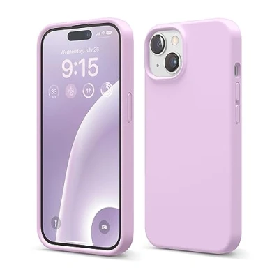 Afbeelding van elago Liquid siliconen hoesje compatibel met iPhone 15 (4&quot;), hoogwaardige siliconen, volledige bescherming, 4 laags schokbestendig telefoonhoesje, zachte microvezel anti kras voering, licht lila