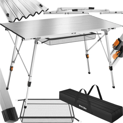 Afbeelding van tectake® Aluminium campingtafel kampeertafel in hoogte verstelbaar LxBxH: ca. 120x70.5x58 79cm Inc. draagtas zilverkleurig
