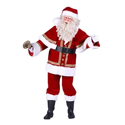 Afbeelding van Kerstman fluweel deluxe met cape, Rood, Jas Broek Muts Riem Cape maat XL