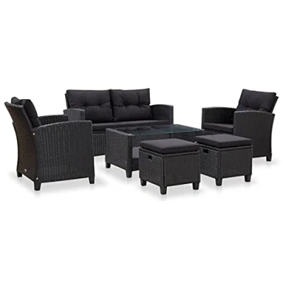 Image de vidaXL Salon de jardin 6 pcs avec coussins résine tressée noir