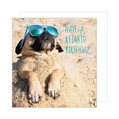 Afbeelding van Edition Seidel GQ293 SW024 Hoogwaardige vierkante verjaardagskaart met envelop voor vrouwen, mannen, strand, hond, mopshond, relax