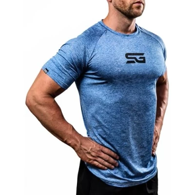 Afbeelding van Satire Gym® Slim fit fitness T shirt voor heren, functioneel en sneldrogend sport shirt, als bodybuilding trainings China Blauw