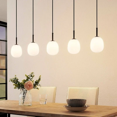 Afbeelding van Lindby hanglamp 5lichts glas, metaal G9 opaalwit, mat zwart